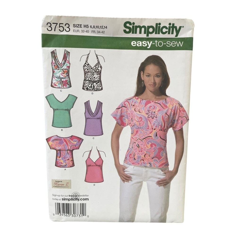 Simplicity 3753 Knit Tops Sewing Pattern Misses Size 6-14 Easy Karen Z Uncut